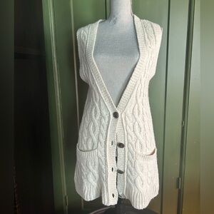 Abercrombie &Fitch Cream Cable Knit Sleeveless Cardigan Sweater Vest Size Large